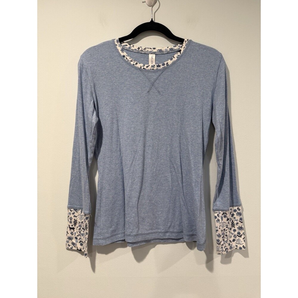 Splendid Ribbed Knit Top Womens Small Light Blue Stretch Cotton Travel Preppy